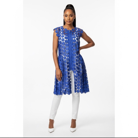 # A094  CQ by CQ Cobalt  Blue Laser-Cut  Mesh Duster Vintage  NEW NO TAG  S - Picture 4 of 15